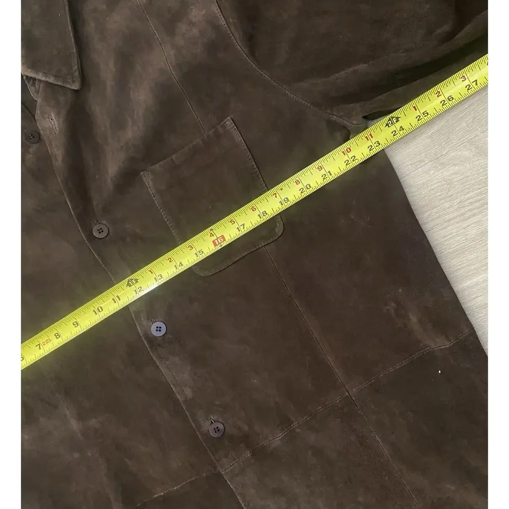 Vtg 90s Robert Comstock Suede Leather Brown Button Jacket Shacket L Boho Western